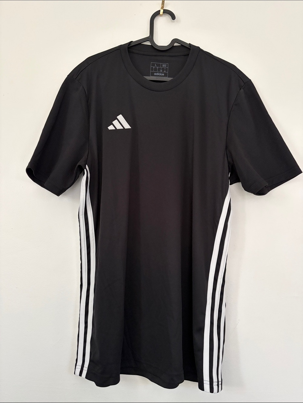 adidas Black Short Sleeve Athletic Tee with White Side Stripes